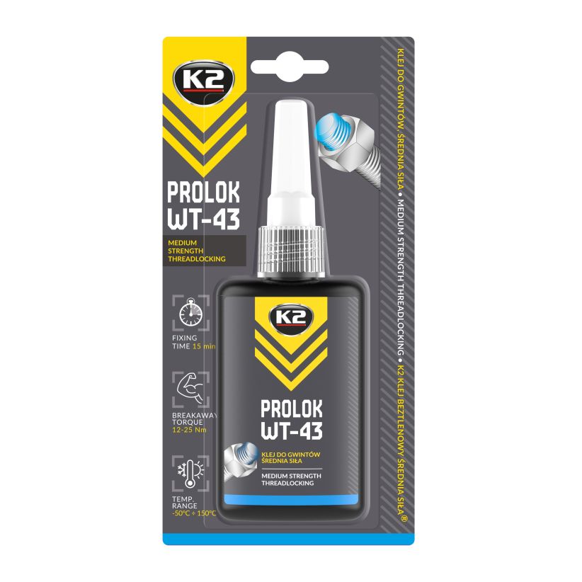 K2 Prolok WT-43 50g - Adeziv mediu blocare suruburi - WT43 K2 Prolok WT-43 50g - Adeziv mediu blocare suruburi - Imagine produs K2 Auto Adezivi & Etanșări